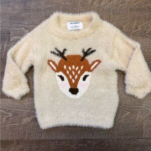Old Navy Beige Fuzzy Sweater with Deer